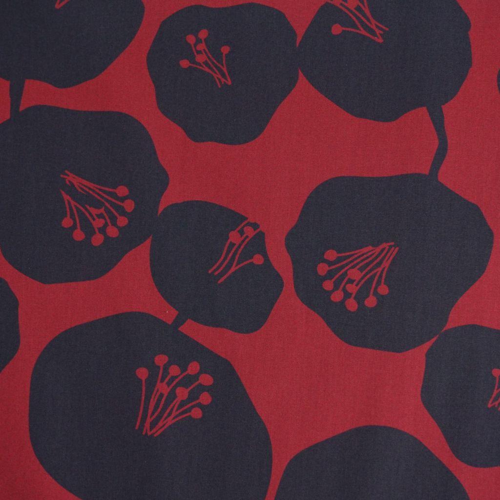 Preview: Baumwollstoff Motivdruck Popeline große Blumen schwarz rot